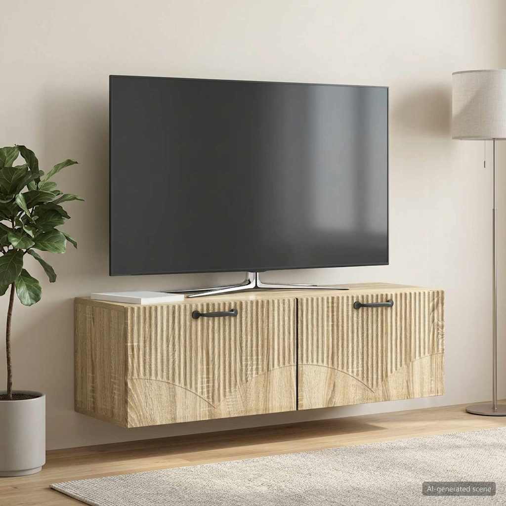 Fali TV szekrény Sonoma Tölgy 98 x 31 x 30 cm Szerelt Fa