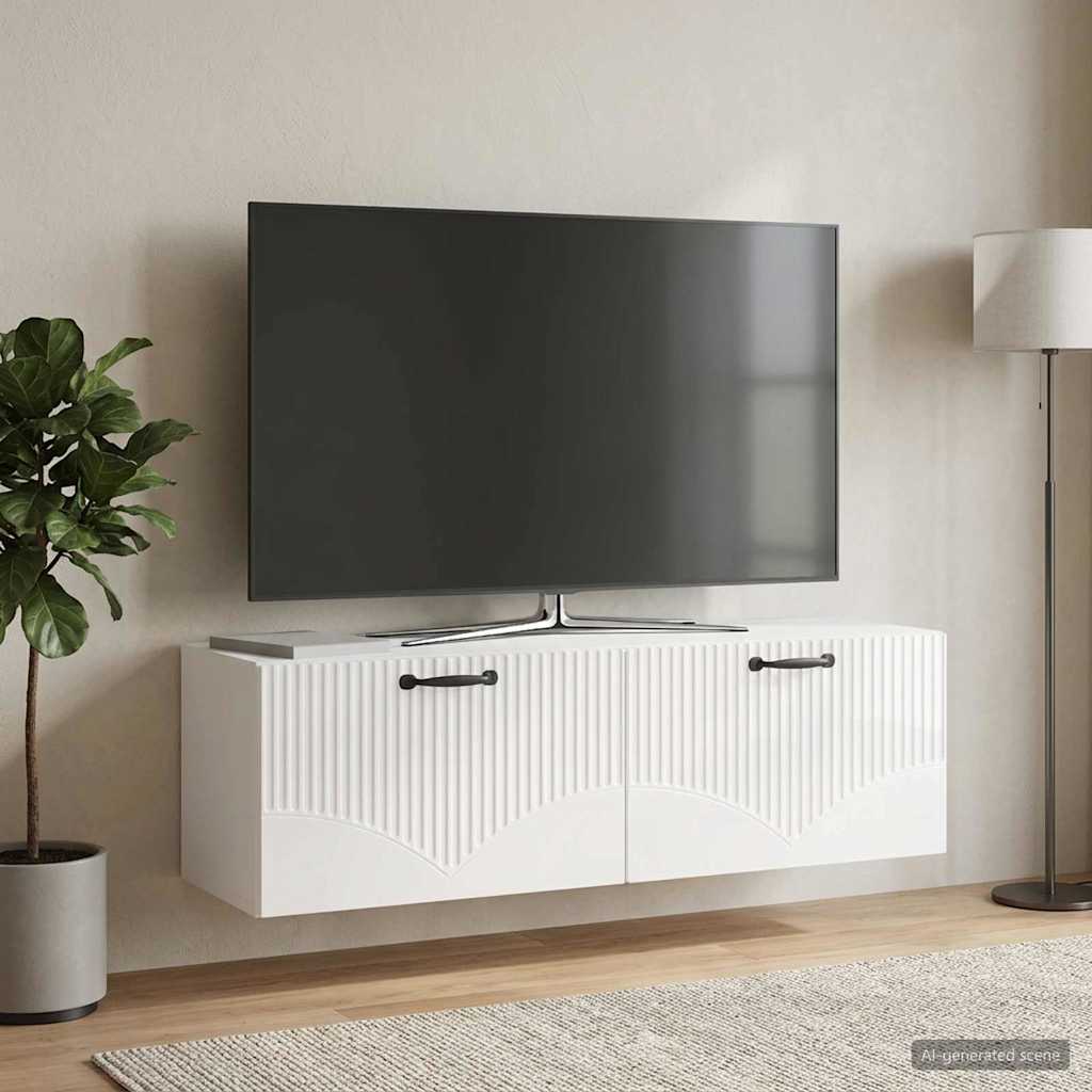 Fali TV szekrény Magasfényű Fehér 98 x 31 x 30 cm Szerelt Fa