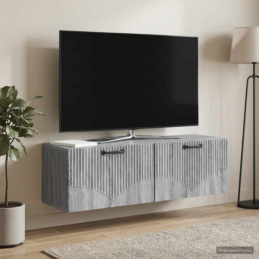 Fali TV szekrény Szürke Sonoma 98 x 31 x 30 cm Szerelt Fa