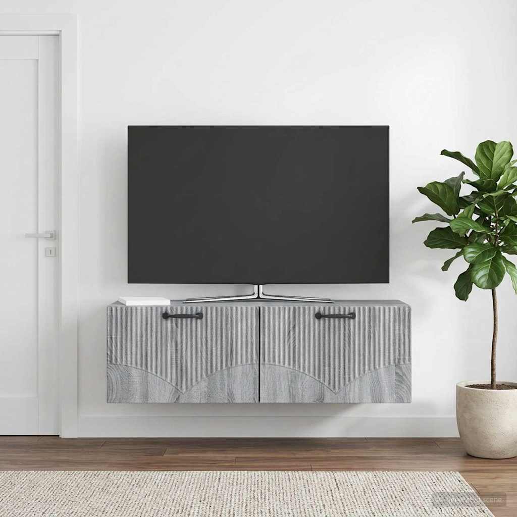 Fali TV szekrény Szürke Sonoma 98 x 31 x 30 cm Szerelt Fa