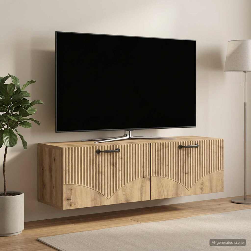 Fali TV szekrény 98 x 31 x 30 cm Kézműves Tölgy Szerelt Fa