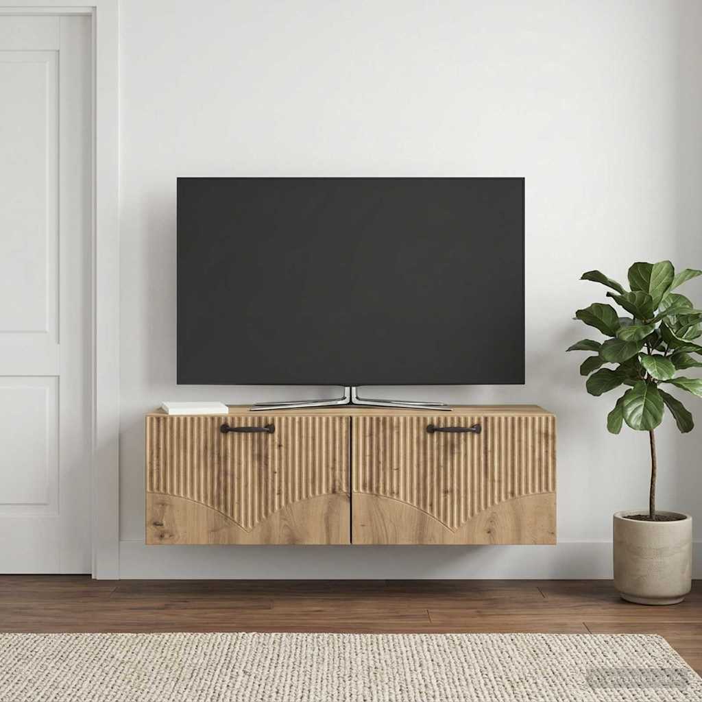 Fali TV szekrény 98 x 31 x 30 cm Kézműves Tölgy Szerelt Fa