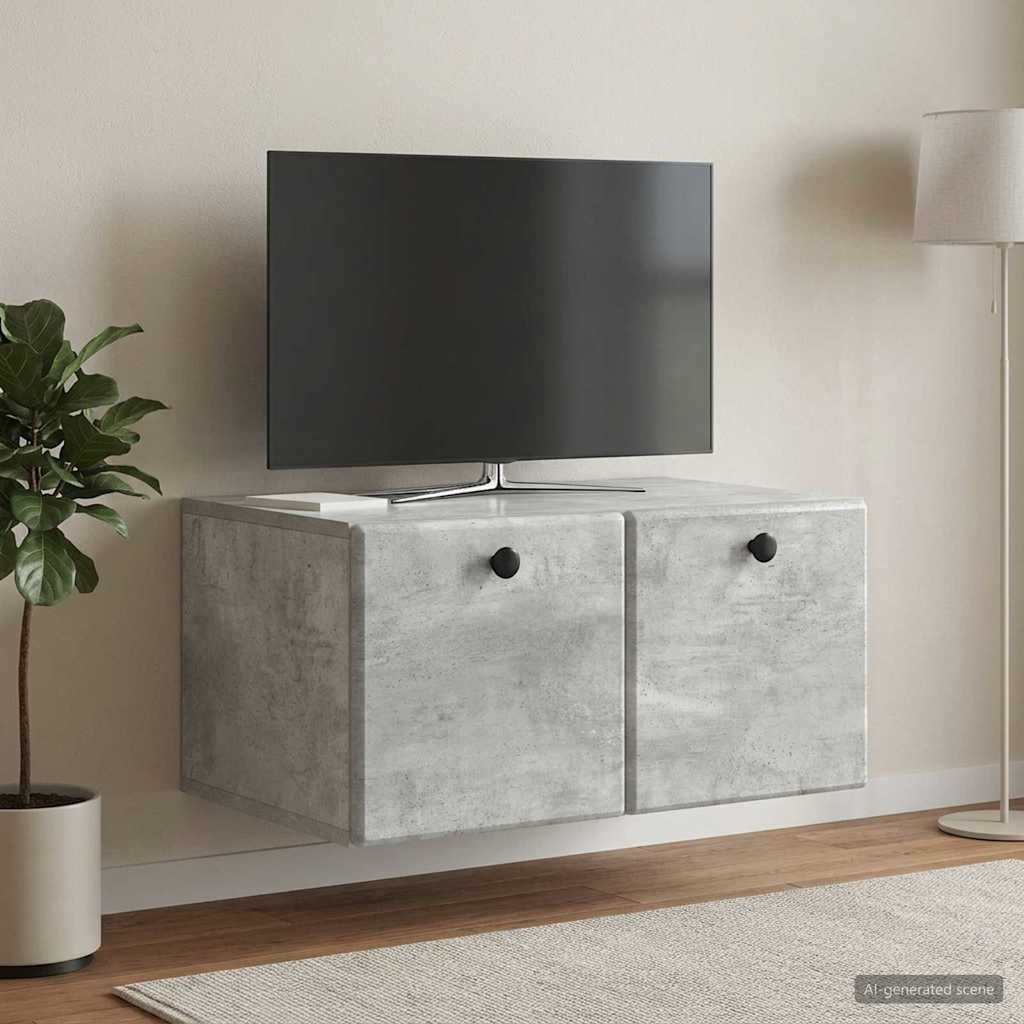 Fali TV szekrény 59,5 x 41 x 30 cm Betonszürke Szerelt Fa