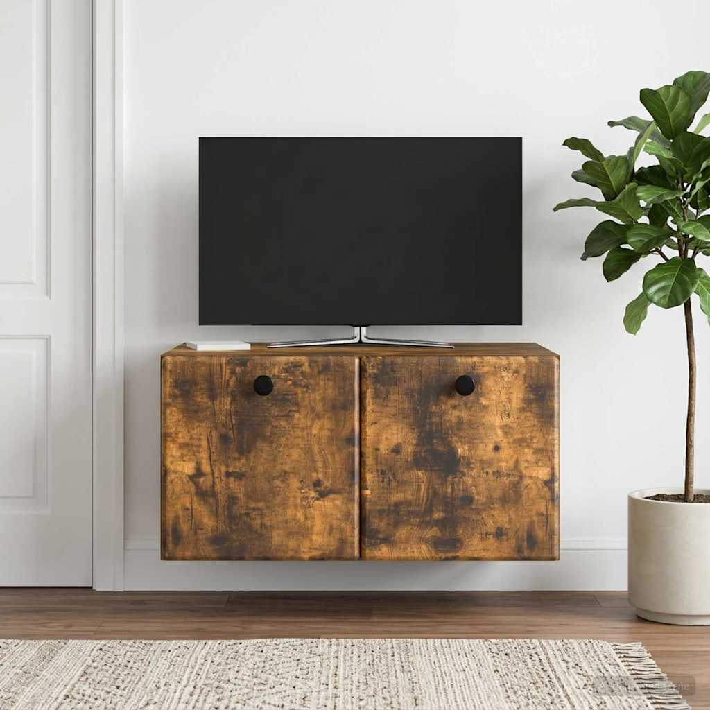 Fali TV szekrény 59,5 x 41 x 30 cm Füstös Tölgy Szerelt Fa