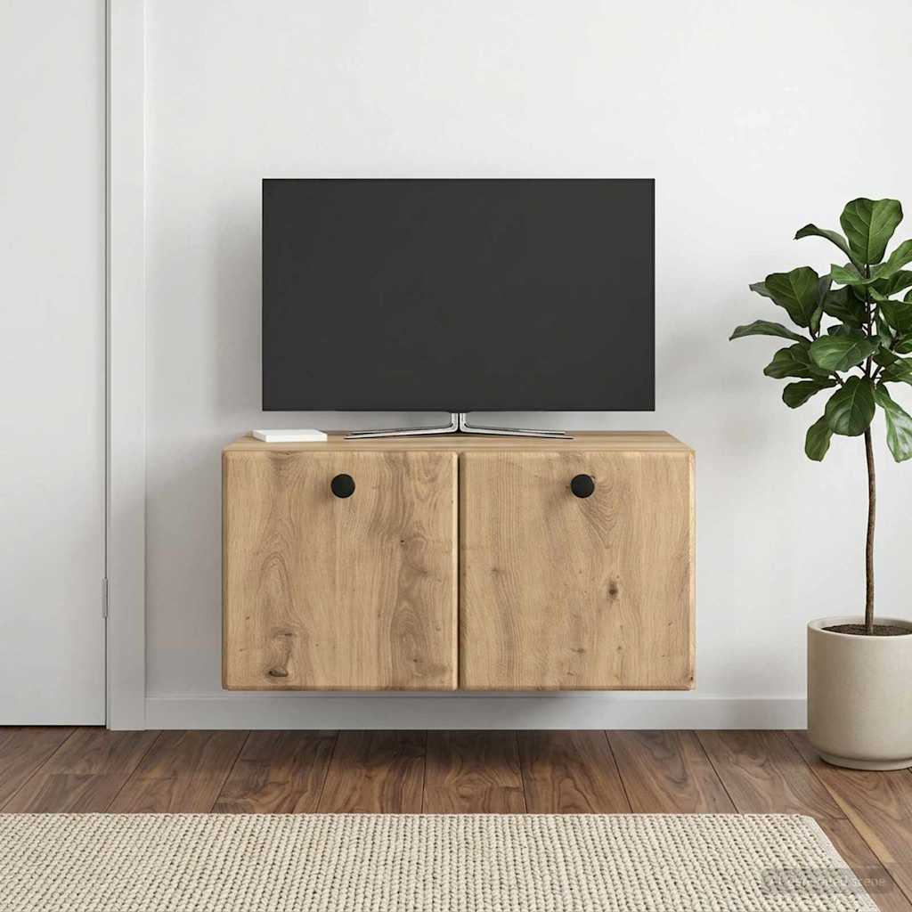 Fali TV szekrény 59,5 x 41 x 30 cm Kézműves Tölgy Szerelt Fa