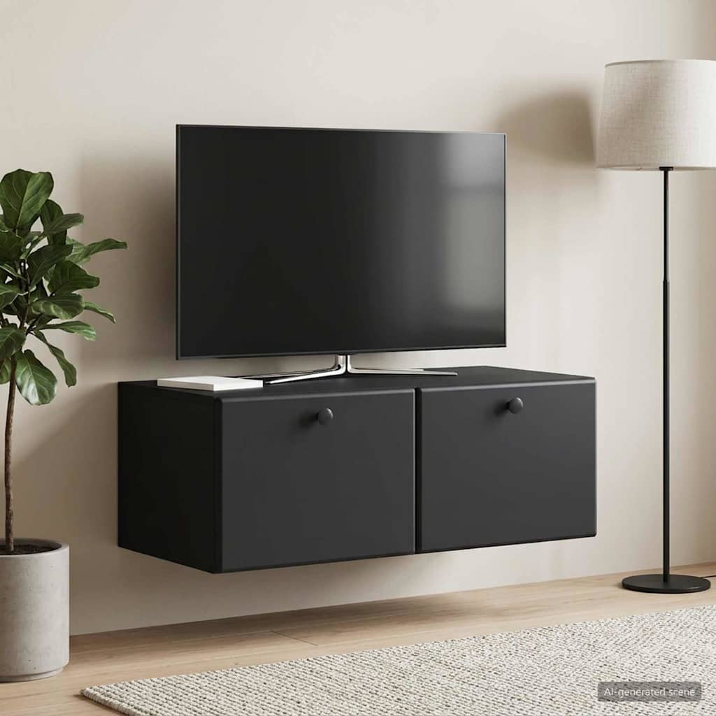 Fali TV szekrény 78,5 x 41 x 30 cm Fekete Szerelt Fa
