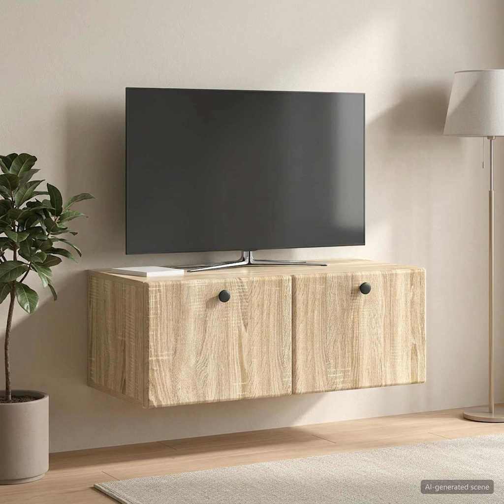 Fali TV szekrény 78,5 x 41 x 30 cm Sonoma Tölgy Szerelt Fa