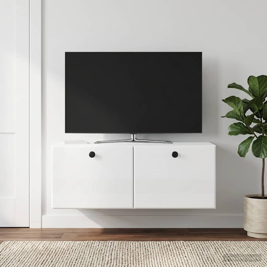 Fali TV szekrény 78,5 x 41 x 30 cm Magasfényű Fehér Szerelt Fa