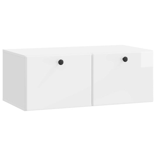 Fali TV szekrény 78,5 x 41 x 30 cm Magasfényű Fehér Szerelt Fa