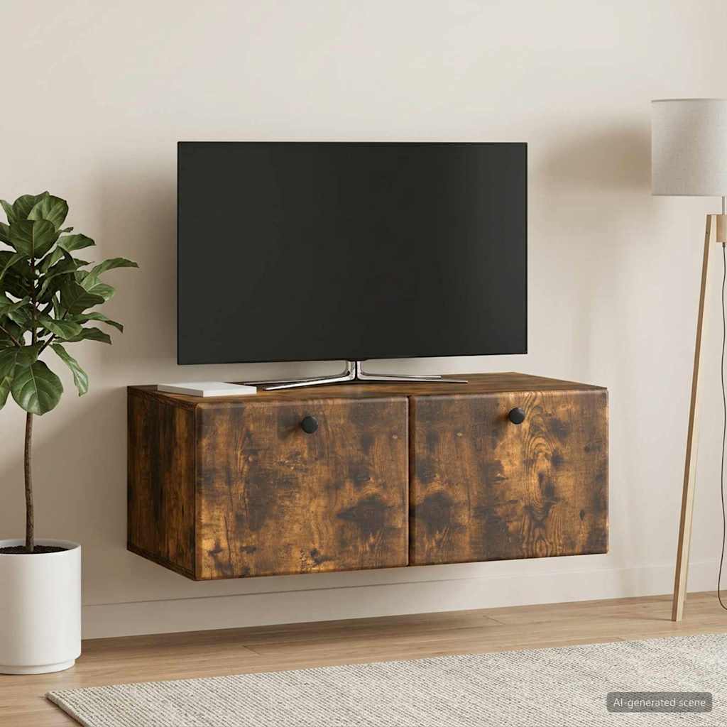 Fali TV szekrény 78,5 x 41 x 30 cm Füstös Tölgy Szerelt Fa