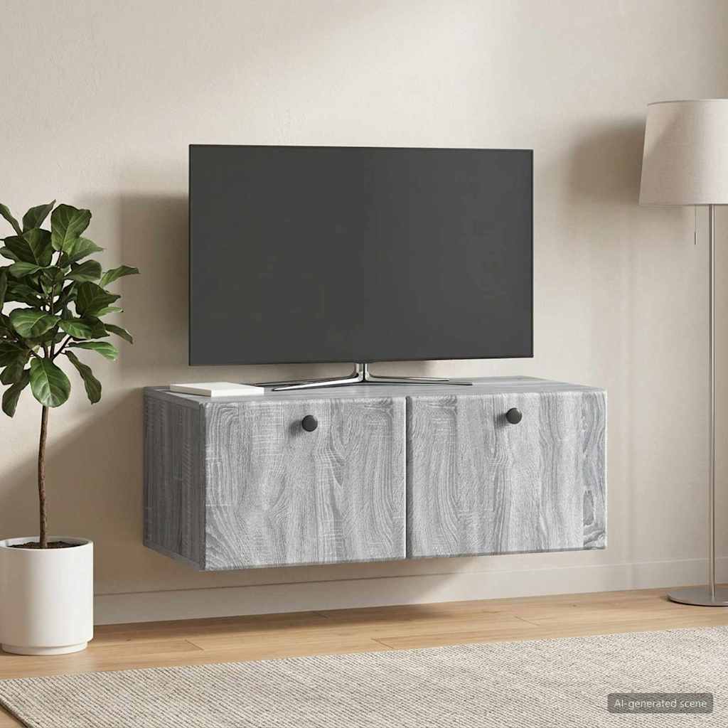 Fali TV szekrény 78,5 x 41 x 30 cm Szürke Sonoma Szerelt Fa