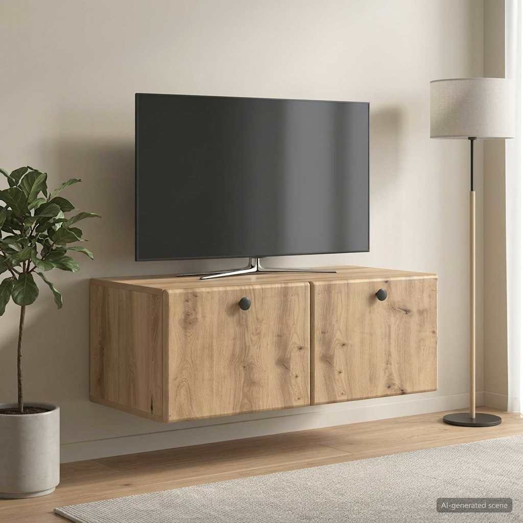 Fali TV szekrény 78,5 x 41 x 30 cm Kézműves Tölgy Szerelt Fa