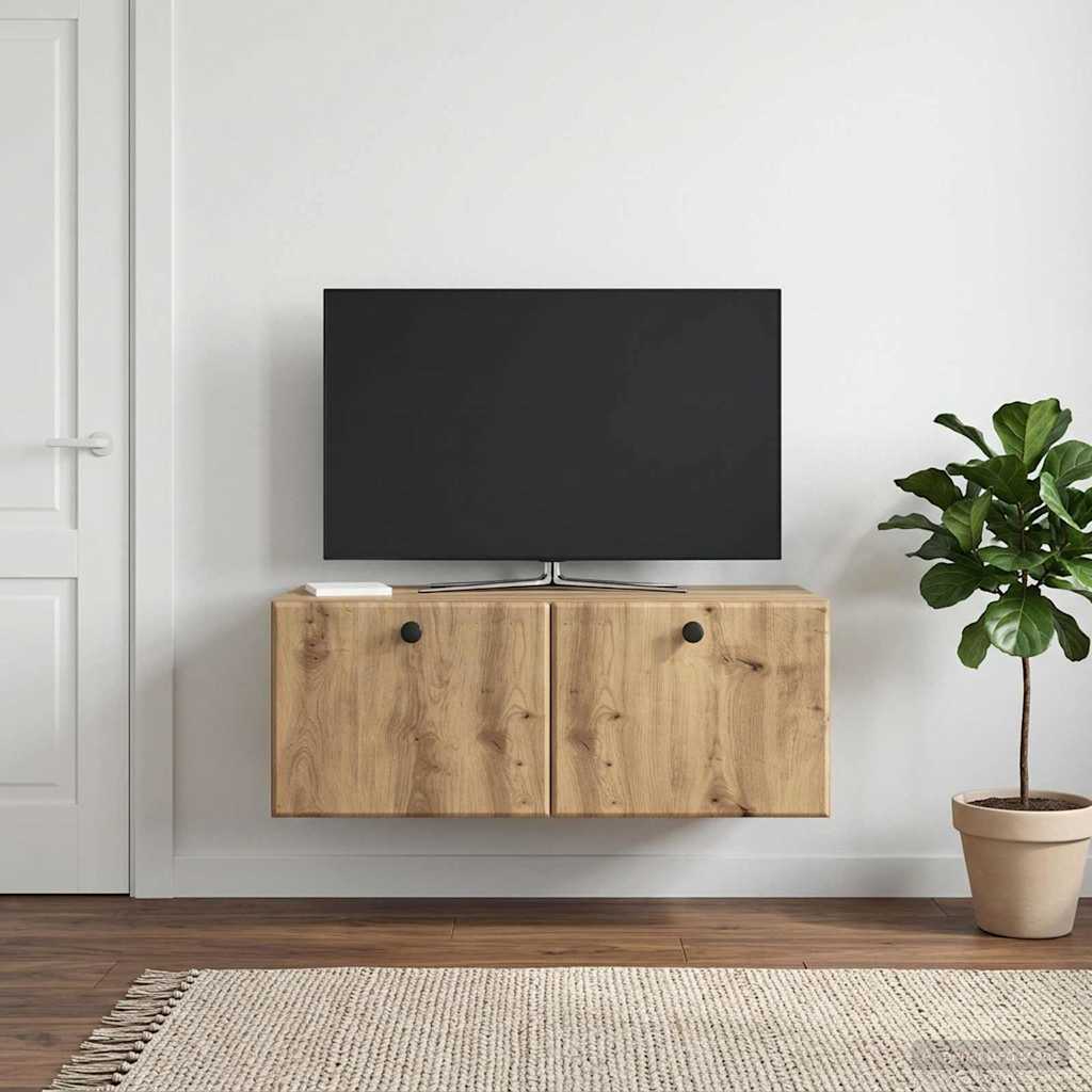 Fali TV szekrény 78,5 x 41 x 30 cm Kézműves Tölgy Szerelt Fa