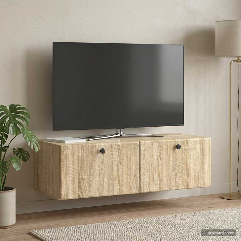 Fali TV szekrény 98 x 41 x 30 cm Sonoma Tölgy Szerelt Fa