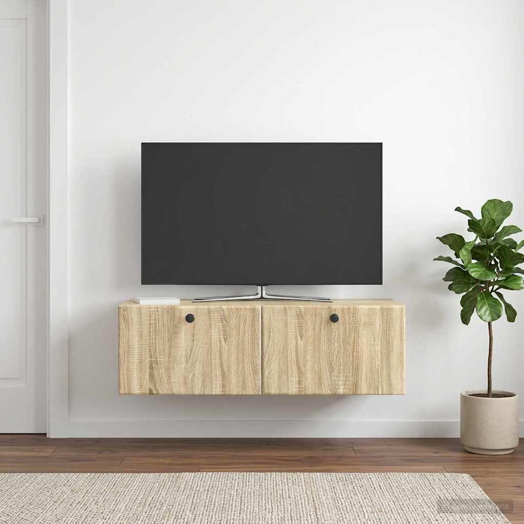 Fali TV szekrény 98 x 41 x 30 cm Sonoma Tölgy Szerelt Fa