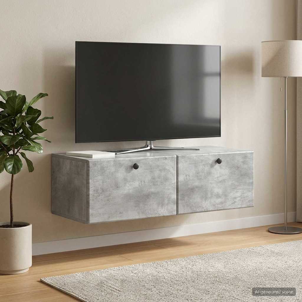 Fali TV szekrény 98 x 41 x 30 cm Betonszürke Szerelt Fa