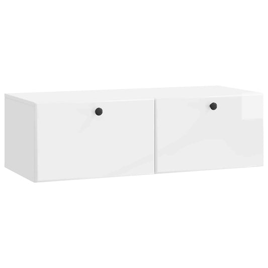 Fali TV szekrény 98 x 41 x 30 cm Magasfényű Fehér Szerelt Fa