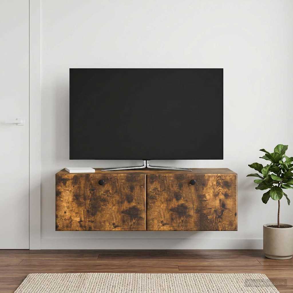 Fali TV szekrény 98 x 41 x 30 cm Füstös Tölgy Szerelt Fa