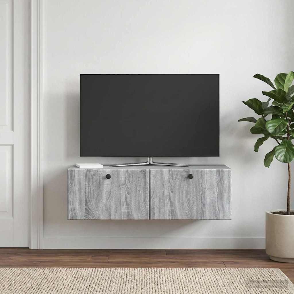 Fali TV szekrény 98 x 41 x 30 cm Szürke Sonoma Szerelt Fa