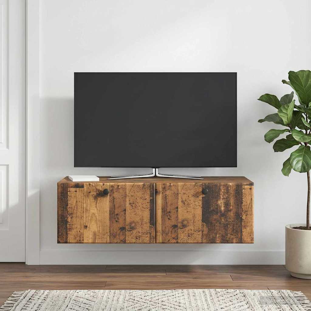 Fali TV szekrény 98 x 41 x 30 cm Antik Fa Szerelt Fa