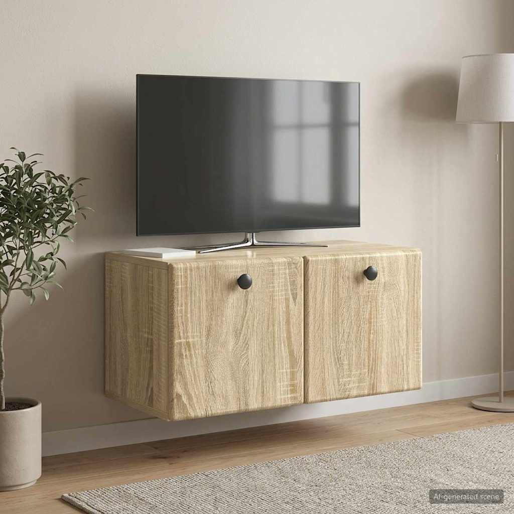 Fali TV szekrény 59,5 x 31 x 30 cm Sonoma Tölgy Szerelt Fa