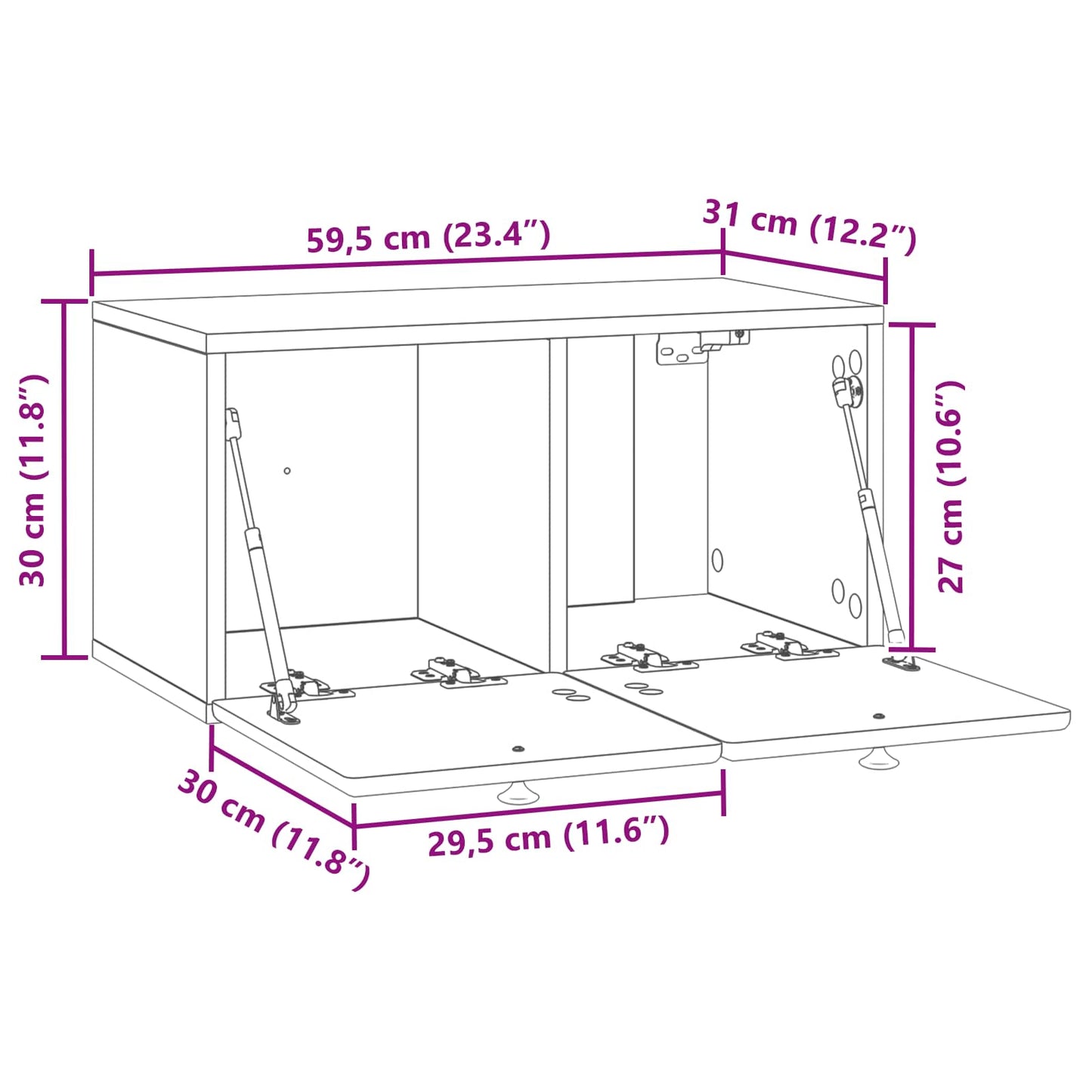 Fali TV szekrény 59,5 x 31 x 30 cm Sonoma Tölgy Szerelt Fa