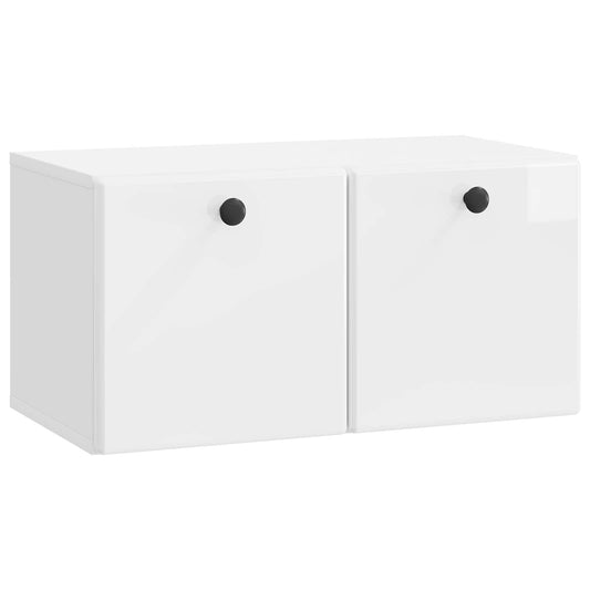 Fali TV szekrény 59,5 x 31 x 30 cm Magasfényű Fehér Szerelt Fa