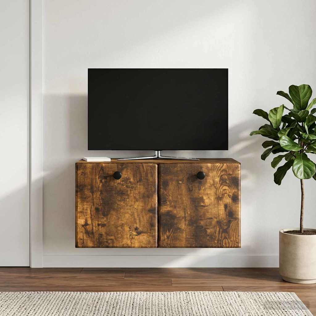 Fali TV szekrény 59,5 x 31 x 30 cm Füstös Tölgy Szerelt Fa