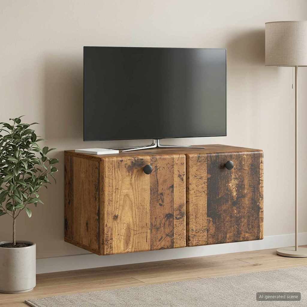 Fali TV szekrény 59,5 x 31 x 30 cm Antik Fa Szerelt Fa