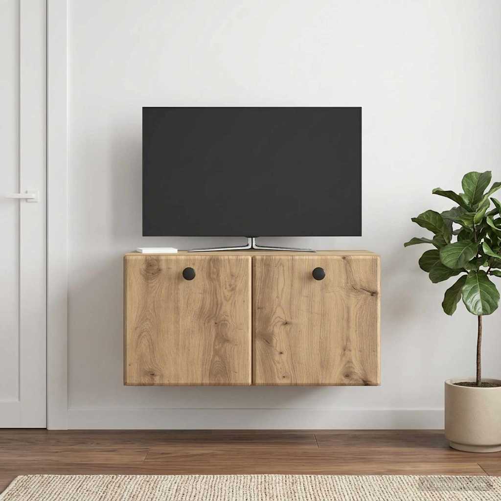 Fali TV szekrény 59,5 x 31 x 30 cm Kézműves Tölgy Szerelt Fa