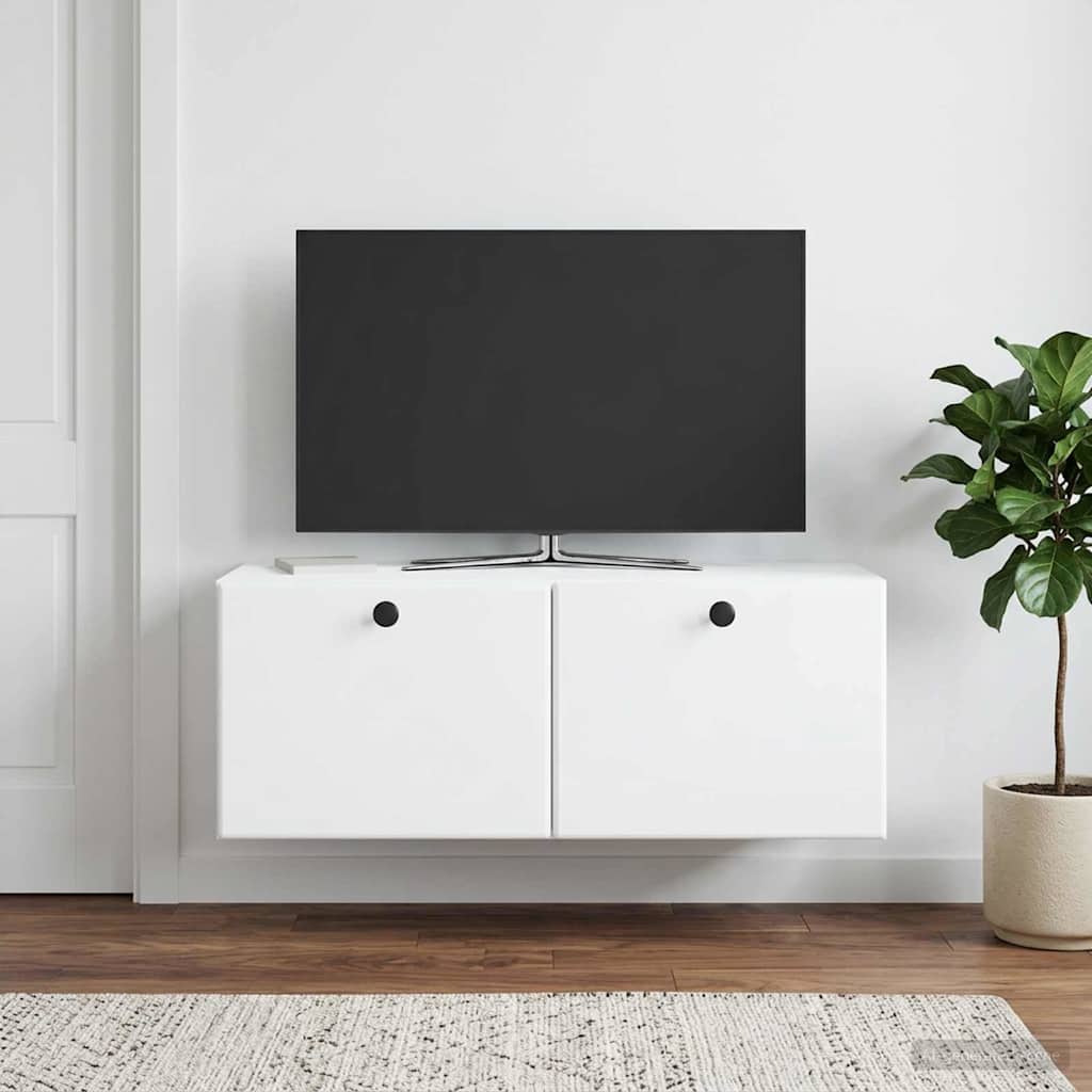 Fali TV szekrény 78,5 x 31 x 30 cm Fehér Szerelt Fa
