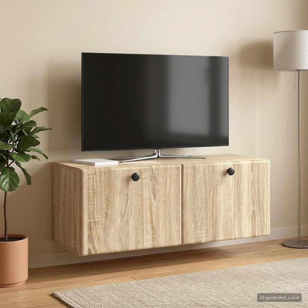 Fali TV szekrény 78,5 x 31 x 30 cm Sonoma Tölgy Szerelt Fa