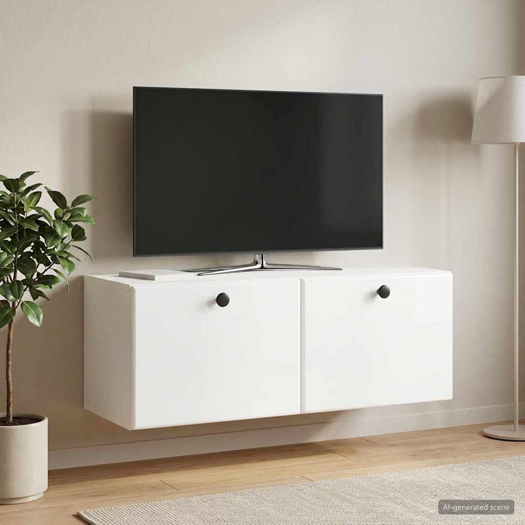 Fali TV szekrény 78,5 x 31 x 30 cm Magasfényű Fehér Szerelt Fa