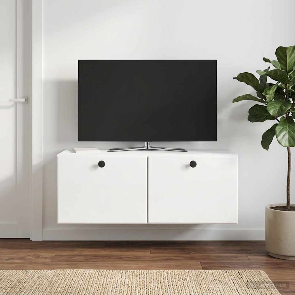 Fali TV szekrény 78,5 x 31 x 30 cm Magasfényű Fehér Szerelt Fa