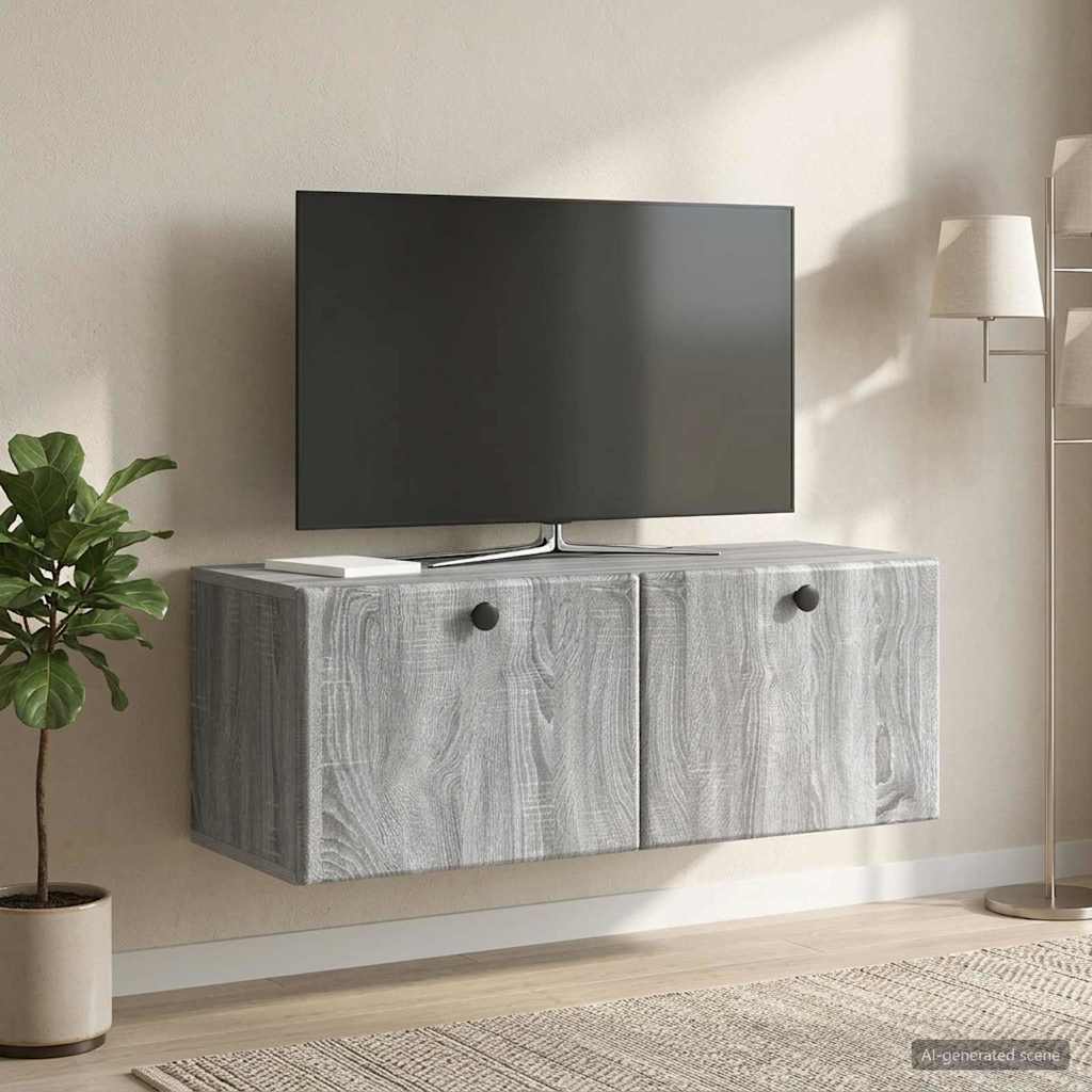 Fali TV szekrény 78,5 x 31 x 30 cm Szürke Sonoma Szerelt Fa