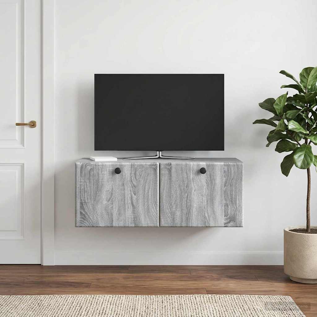 Fali TV szekrény 78,5 x 31 x 30 cm Szürke Sonoma Szerelt Fa