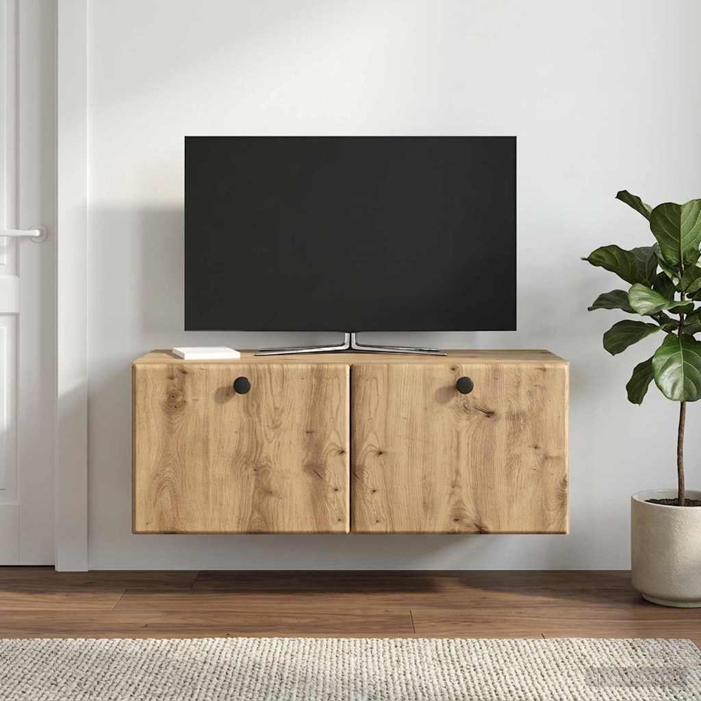 Fali TV szekrény 78,5 x 31 x 30 cm Kézműves Tölgy Szerelt Fa