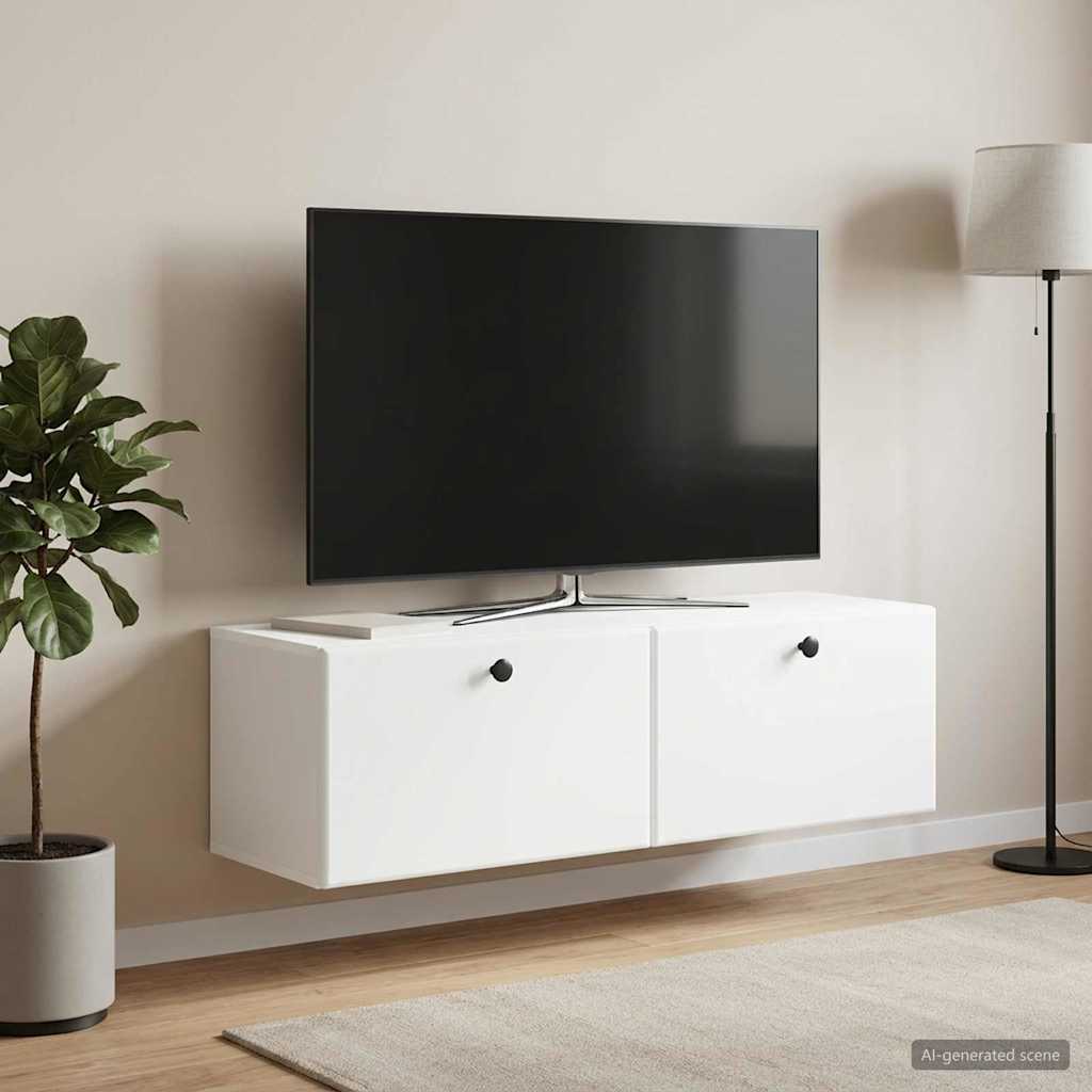 Fali TV szekrény 98 x 31 x 30 cm Fehér Szerelt Fa