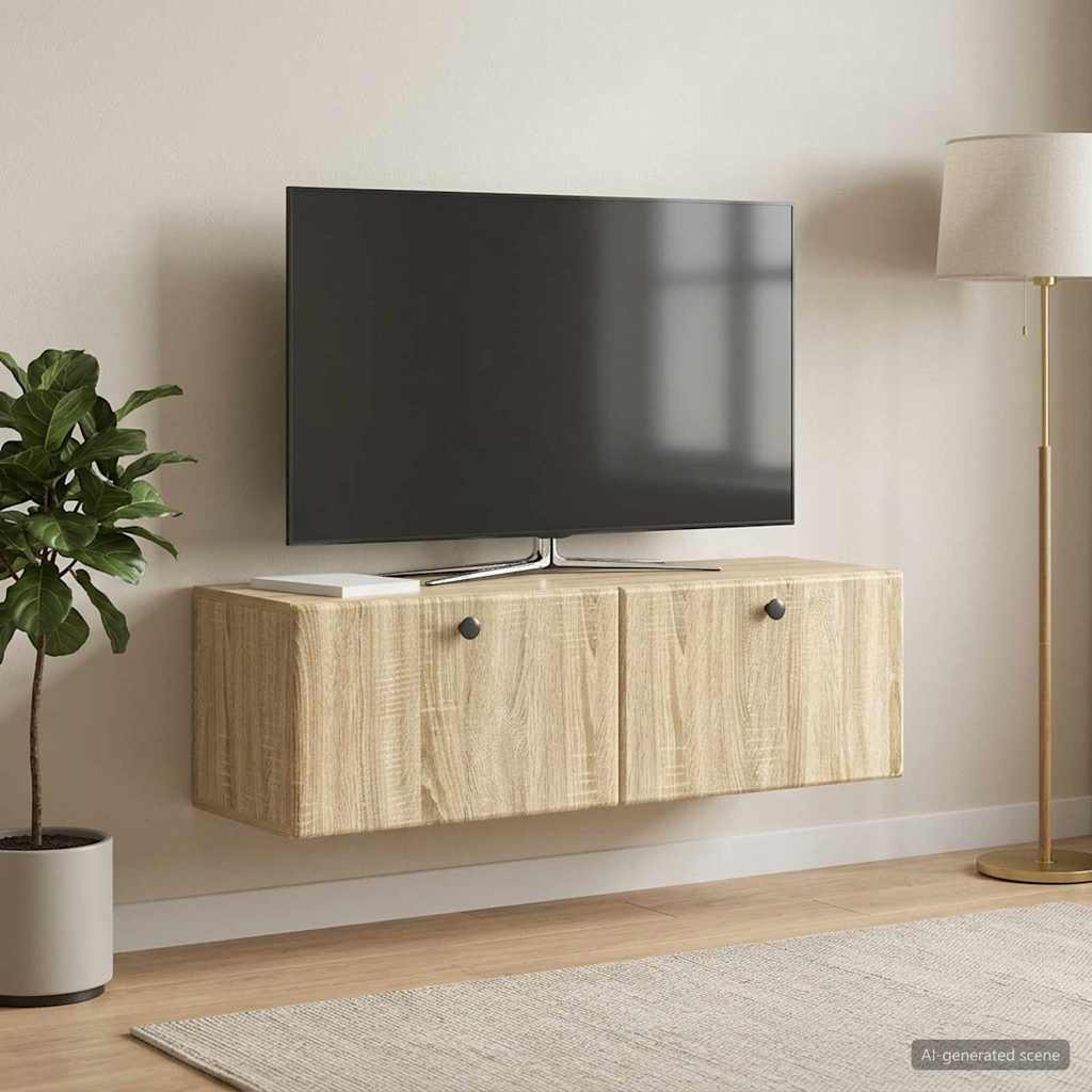 Fali TV szekrény 98 x 31 x 30 cm Sonoma Tölgy Szerelt Fa
