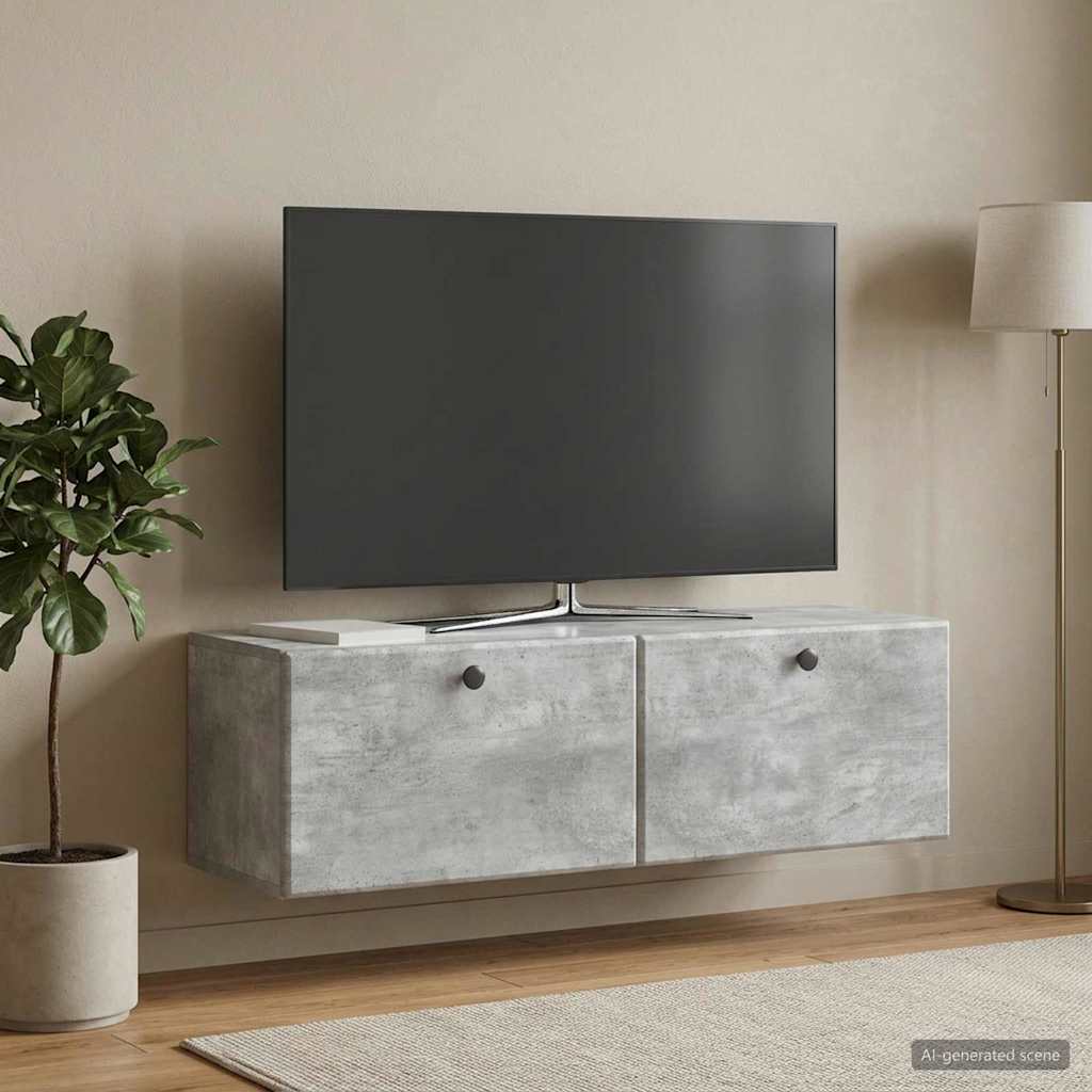 Fali TV szekrény 98 x 31 x 30 cm Betonszürke Szerelt Fa