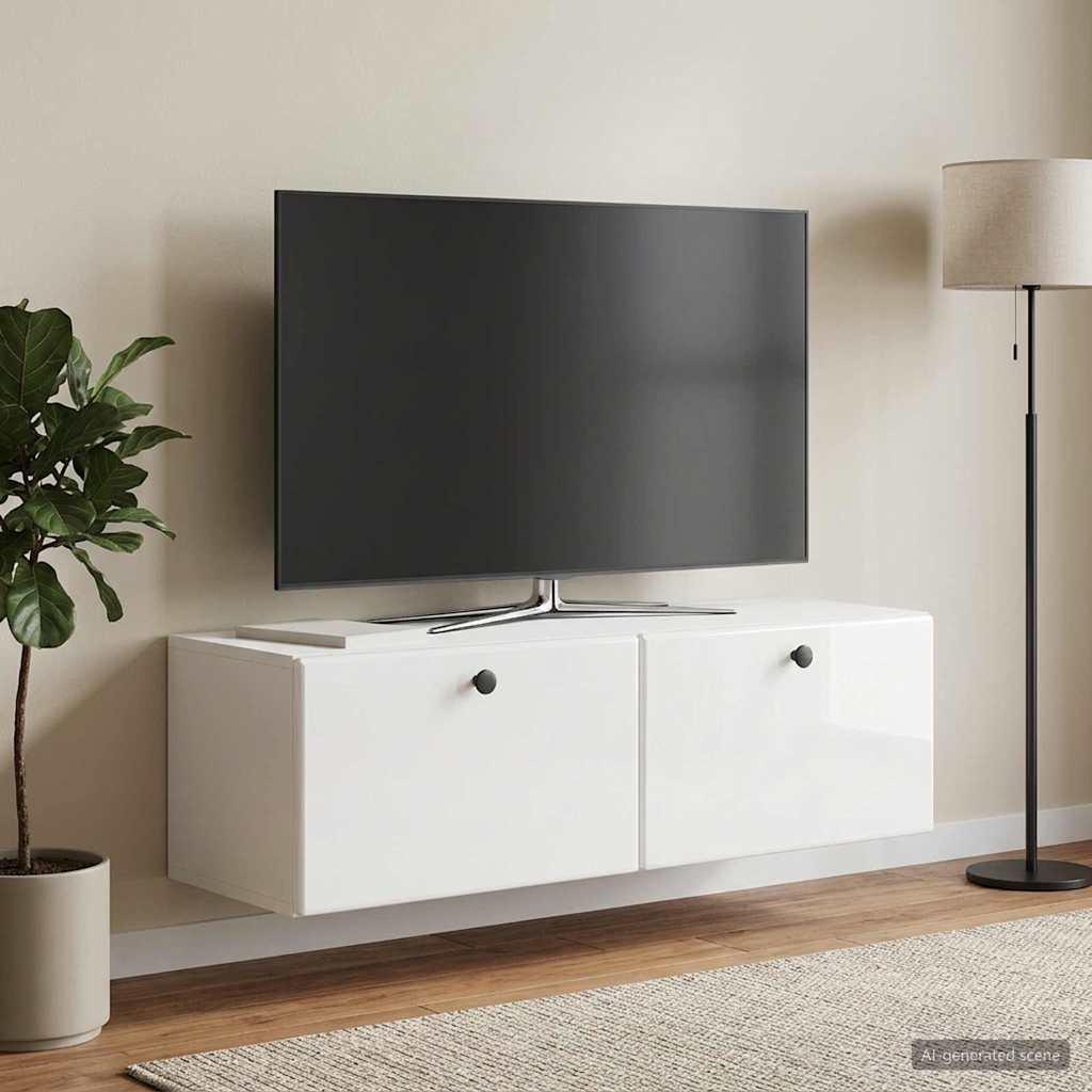 Fali TV szekrény 98 x 31 x 30 cm Magasfényű Fehér Szerelt Fa