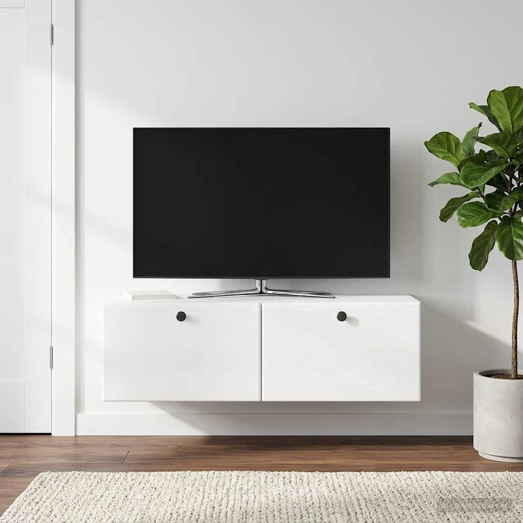 Fali TV szekrény 98 x 31 x 30 cm Magasfényű Fehér Szerelt Fa