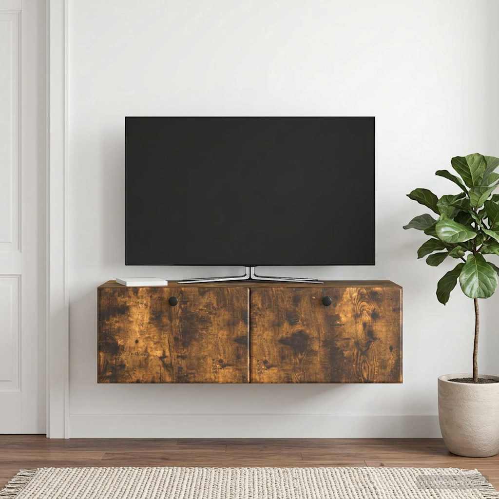 Fali TV szekrény 98 x 31 x 30 cm Füstös Tölgy Szerelt Fa