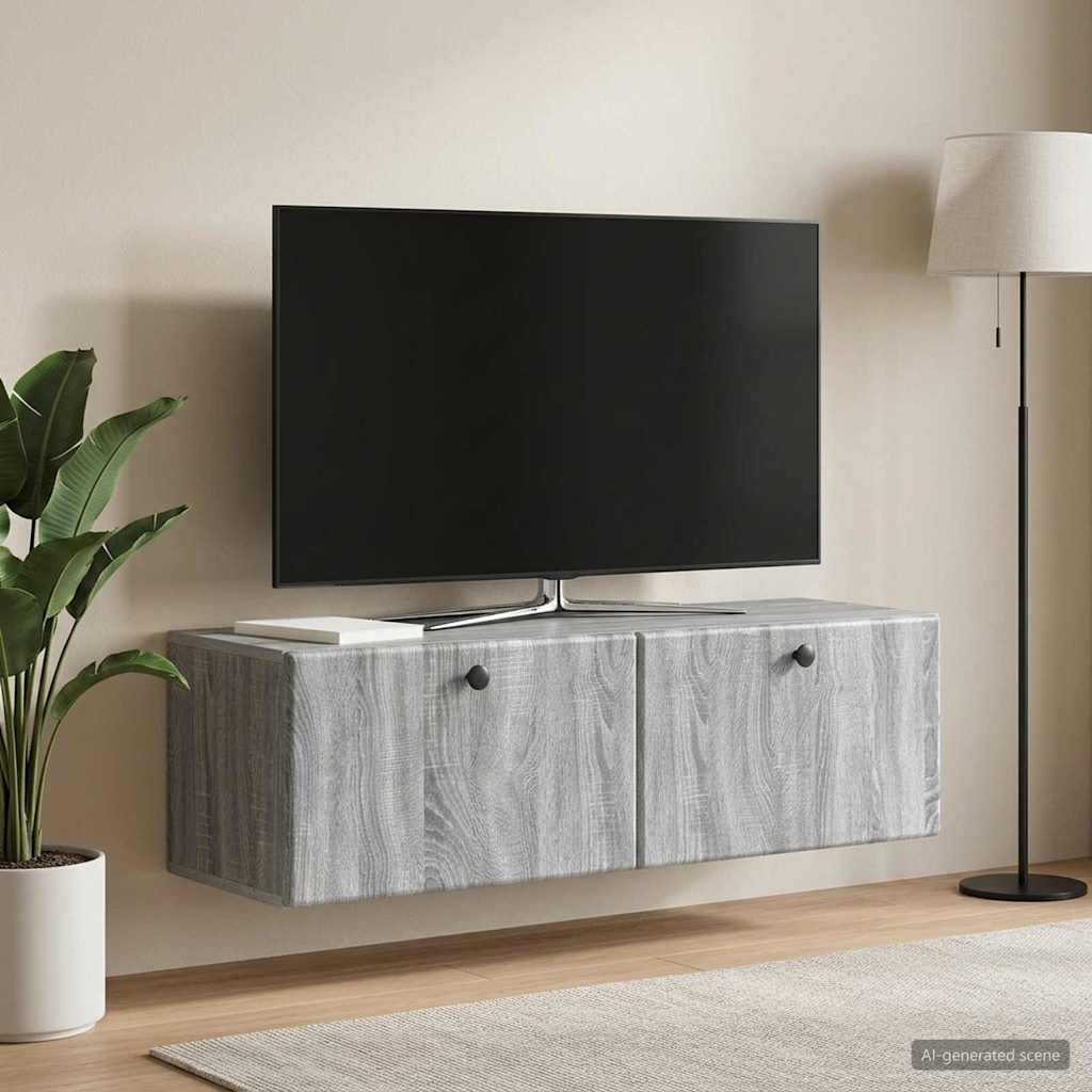 Fali TV szekrény 98 x 31 x 30 cm Szürke Sonoma Szerelt Fa