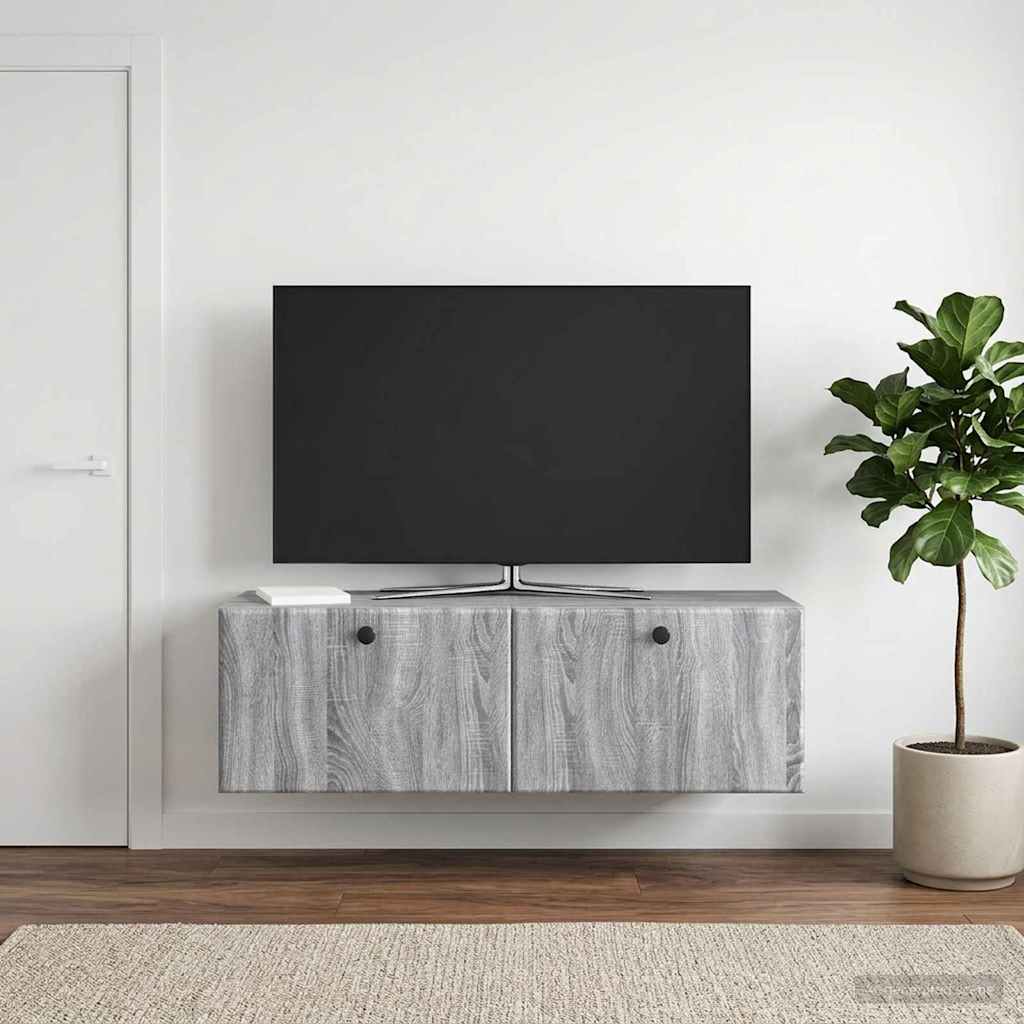 Fali TV szekrény 98 x 31 x 30 cm Szürke Sonoma Szerelt Fa