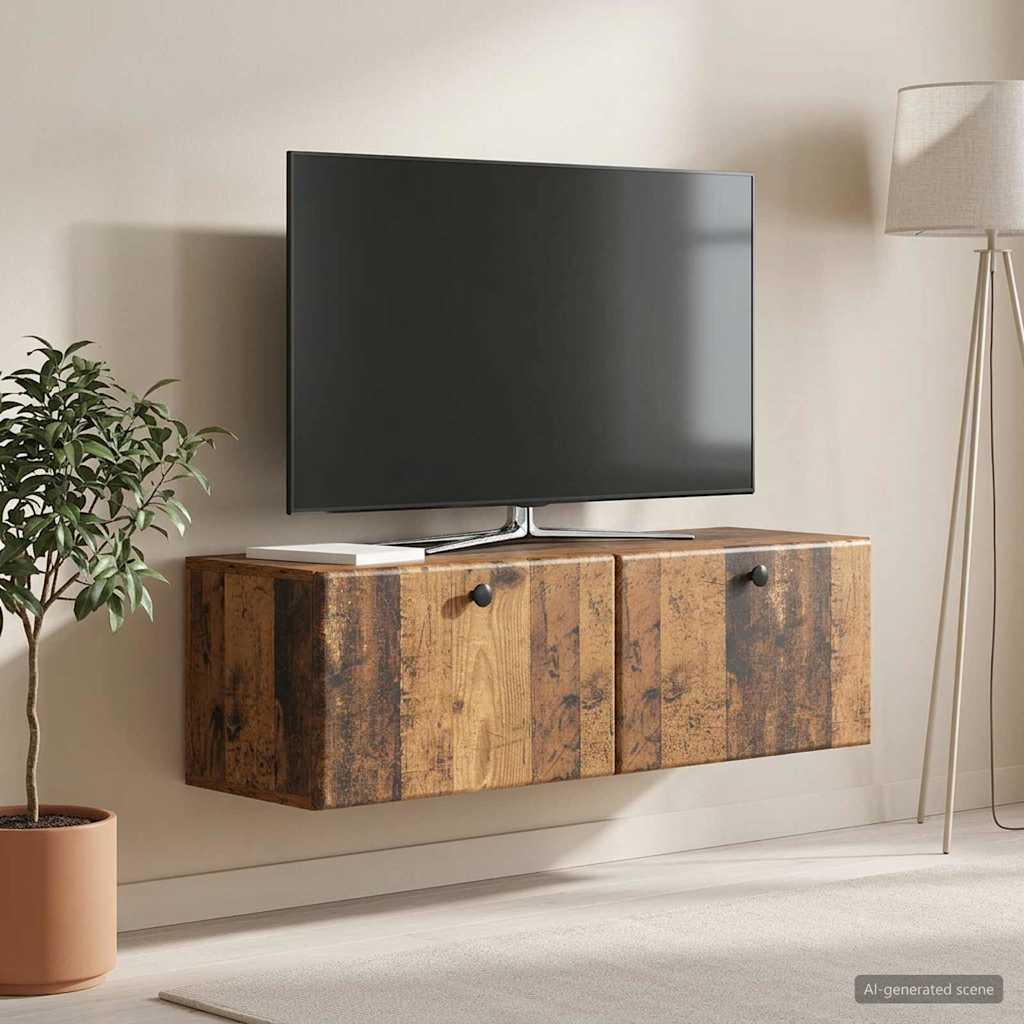 Fali TV szekrény 98 x 31 x 30 cm Antik Fa Szerelt Fa