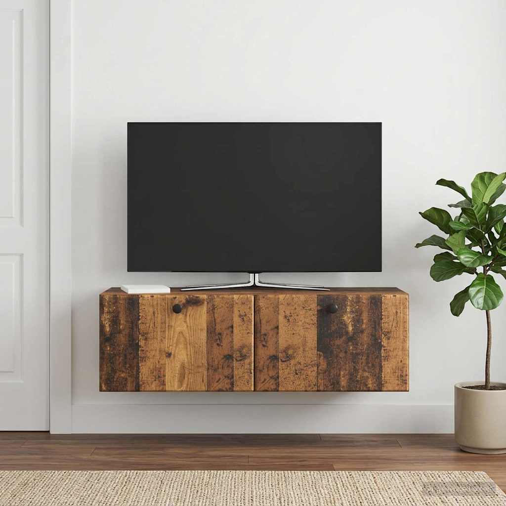 Fali TV szekrény 98 x 31 x 30 cm Antik Fa Szerelt Fa