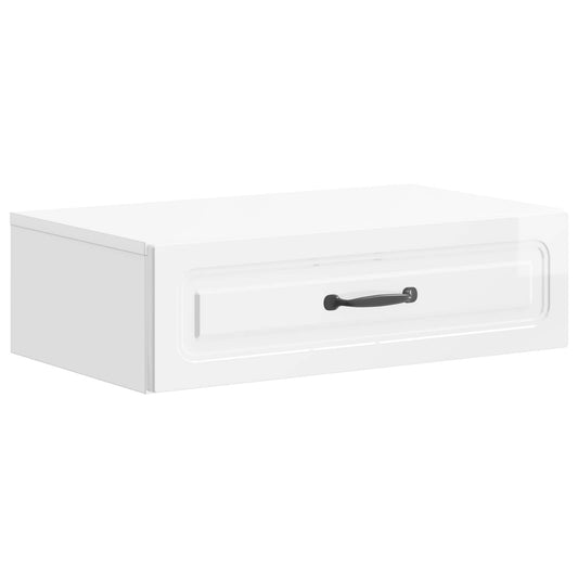 Fali oldaltábla Magasfényű Fehér 59 x 34,5 x 17 cm Szerelt Fa