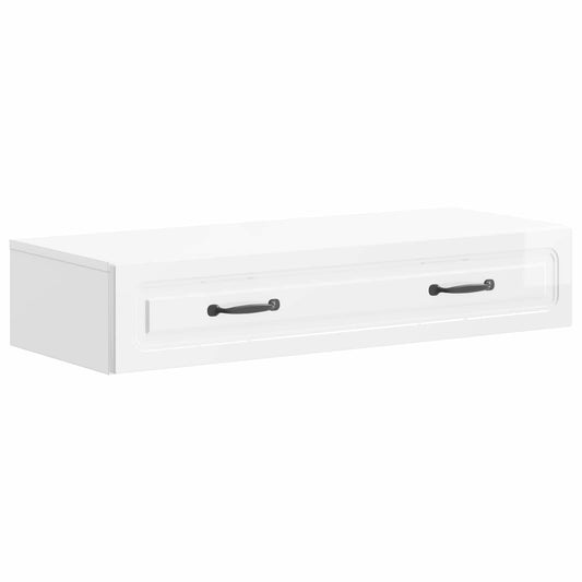 Fali oldaltábla Magasfényű Fehér 87,5 x 34,5 x 17 cm Szerelt Fa
