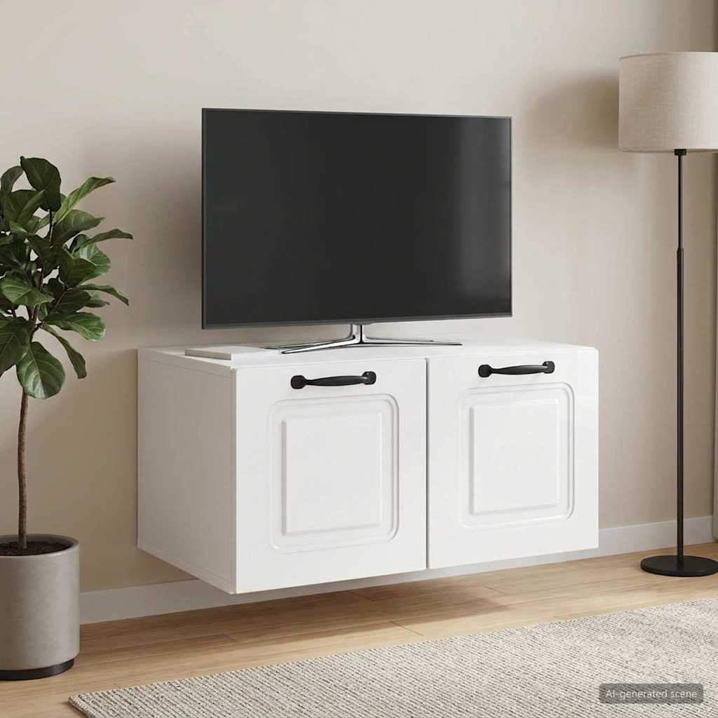Fali TV szekrény Magasfényű Fehér 59,5 x 41 x 30 cm Szerelt Fa